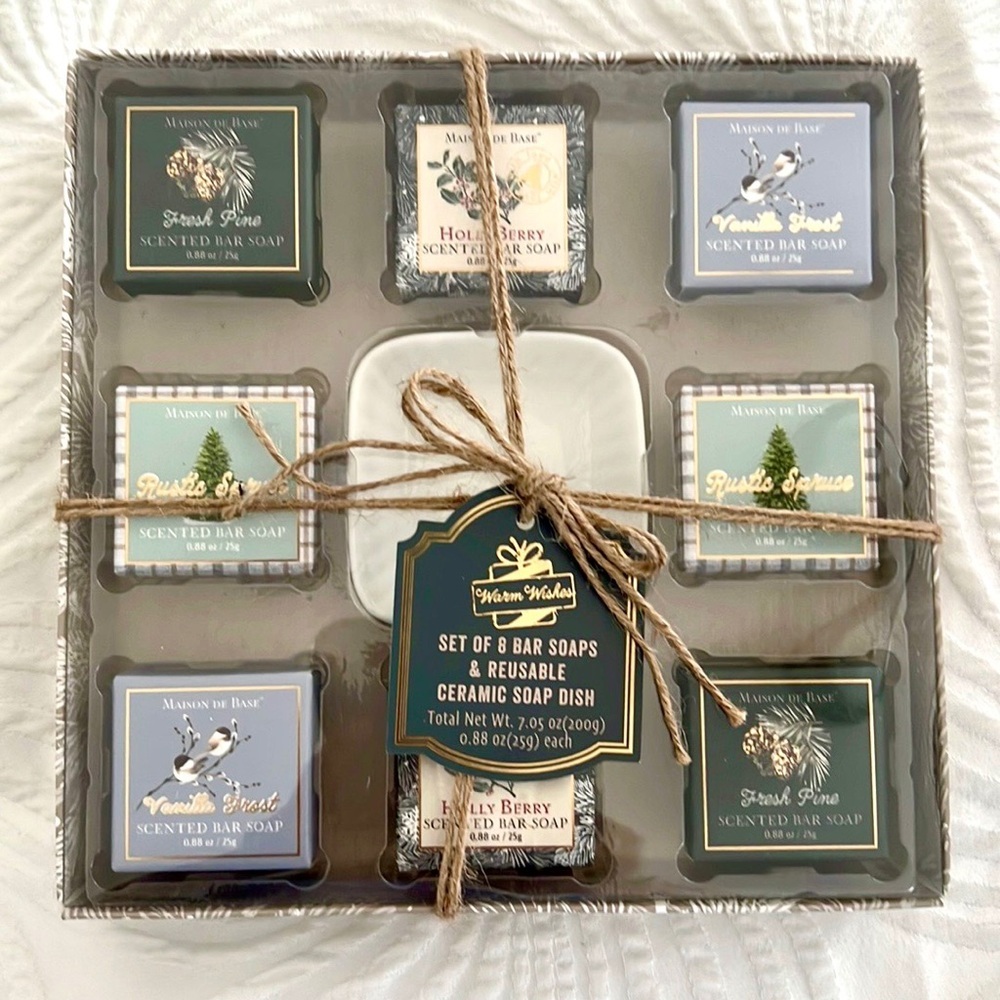 Maison De Base Scented Bar Soap Gift Set, 8 Bars + Ceramic Soap Dish